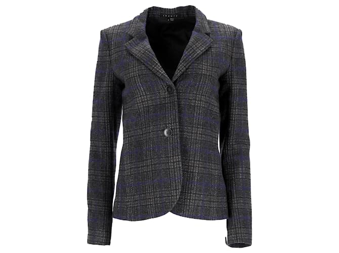 Blazer monopetto in lana grigia Theory Plaid Grigio