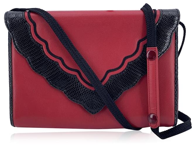 Yves Saint Laurent Borsa a tracolla convertibile in pelle rossa e nera vintage Rosso