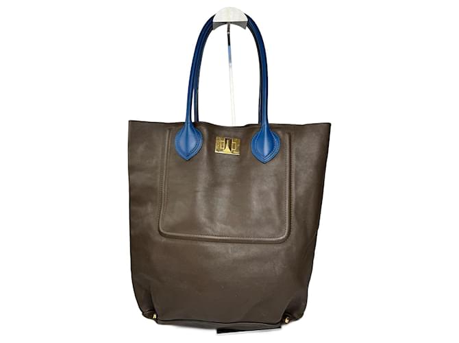 Borsa shopper in pelle vintage Emilio Pucci marrone e blu