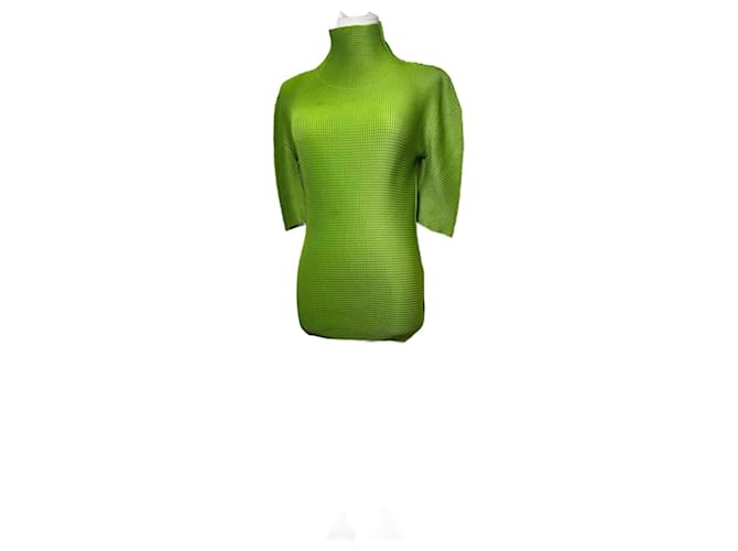 Maglione vintage a collo alto plissettato Issey Miyake 38/M verde