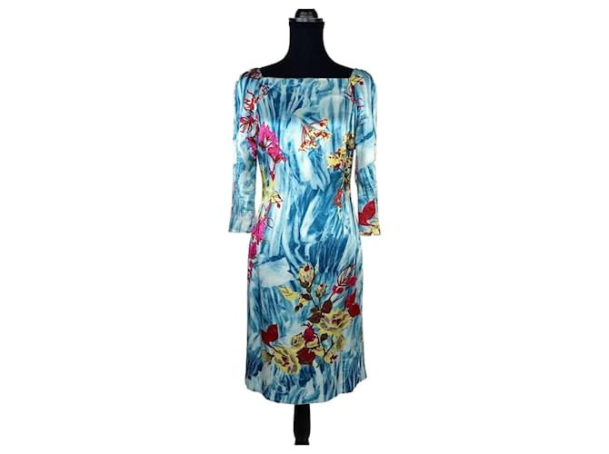Vestito primaverile in seta a fiori Christian Lacroix Blu Multicolore
