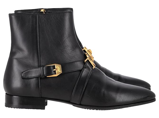 Stivali alla caviglia con fibbia Medusa di Versace in pelle nera Nero