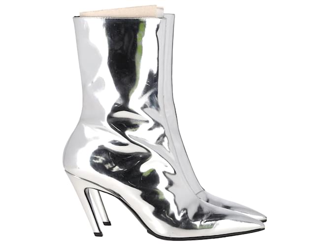 Stivaletti a punta con tacco a stiletto Balenciaga in pelle argentata metallica Argento Metallico