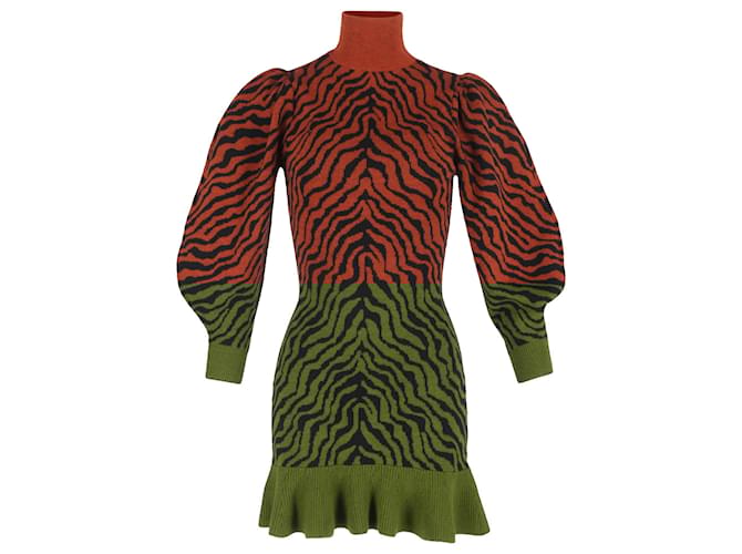 Abito mini a balze stampato Ulla Johnson Joni in lana ruggine Arancione