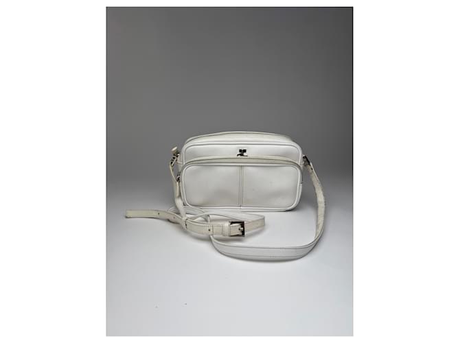 Borsa a tracolla in pelle vintage Courreges Parigi bianca Bianco
