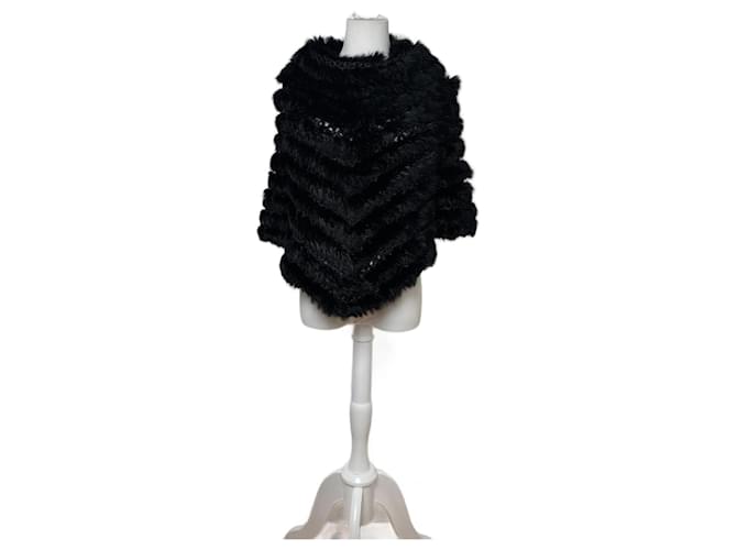 Top / Cappotto in pelle di pelliccia vintage Courreges nero 38/M