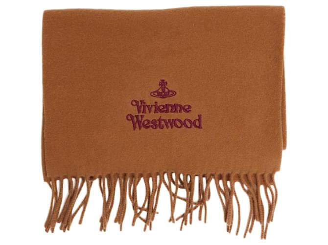 Vivienne Westwood Sciarpa di lana beige con frange Marrone