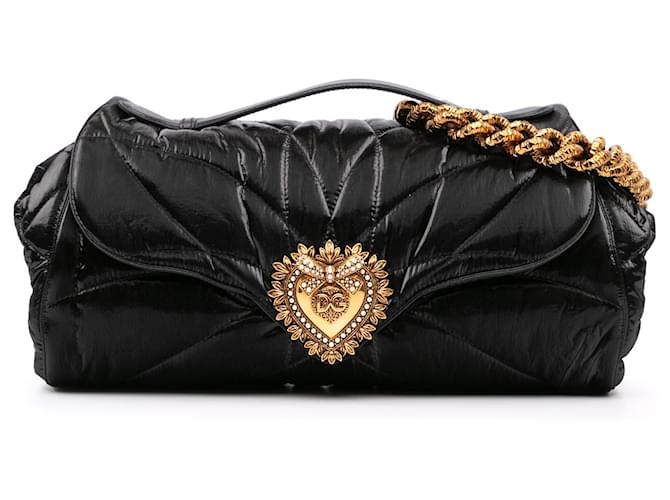 Borsa Devotion in nylon trapuntato nero di Dolce & Gabbana