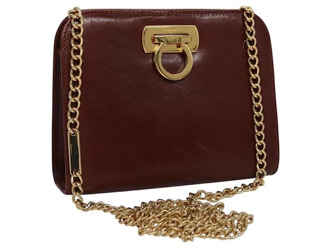Borsa a spalla in pelle marrone e oro Gancini Chain di Salvatore Ferragamo Auth bs23090 D'oro