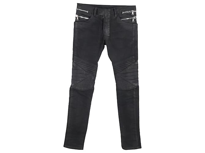 Jeans biker slim fit cerati Balmain in denim nero