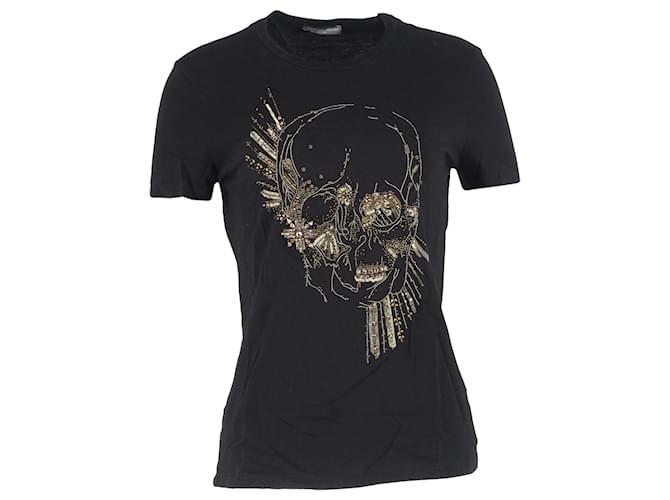 T-shirt in cotone nero con stampa teschio Alexander Mcqueen