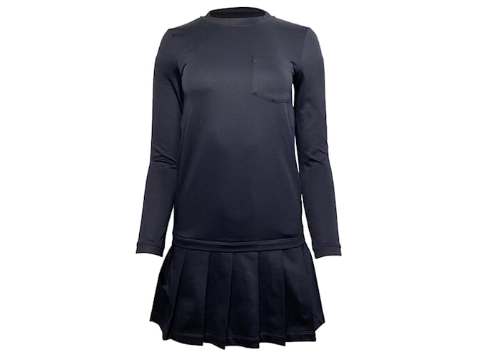 Abito mini francese plissettato Thom Browne in cotone blu navy