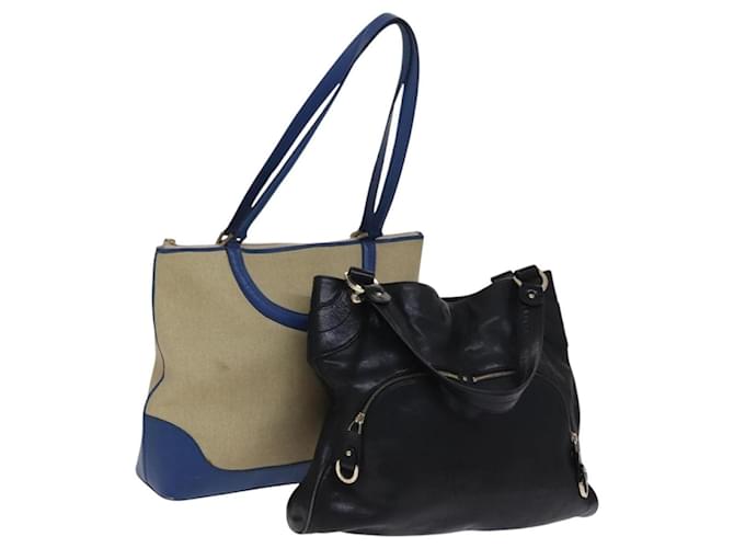 BALLY Borsa a Spalla Tela Pelle 2Set Beige Nero Auth bs23228