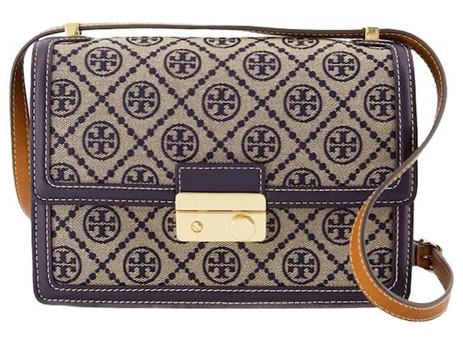 Borsa a Spalla T Monogram - Tory Burch - Pelle - Blu