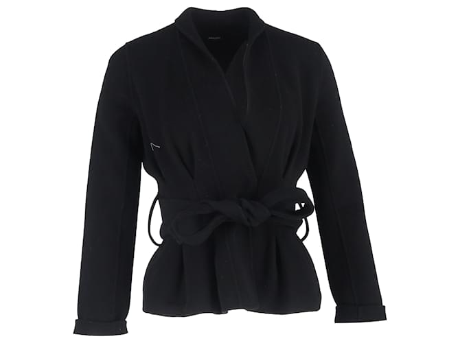 Cappotto avvolgente con cintura Joseph in lana nera Nero