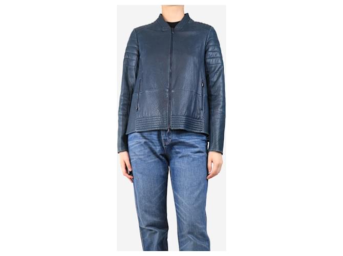 Brunello Cucinelli Giacca in pelle blu acciaio - taglia UK 10