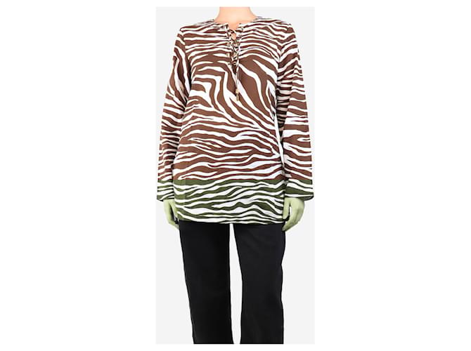 Michael Kors Kaftano con stampa a righe marroni e bianche - taglia M Marrone