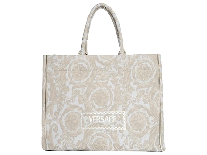Versace Grande borsa tote in jacquard Barocco Athena Marrone Beige