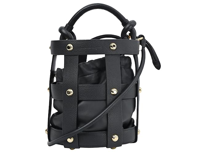 Salvatore Ferragamo Borsa a secchiello in pelle Cage Nero