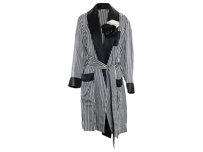 Lanvin Cappotto leggero a righe con cintura Multicolore