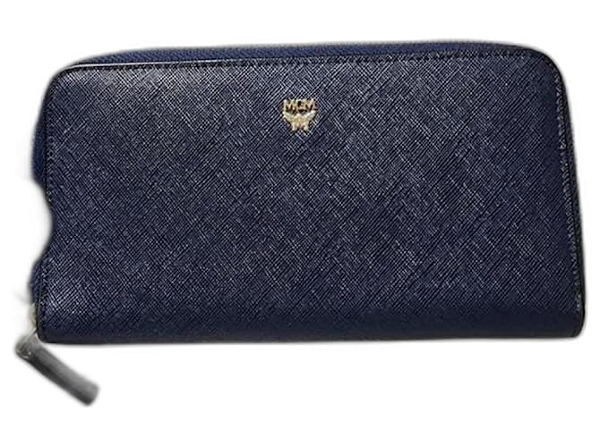 Portafoglio lungo con zip rotonda MCM blu navy