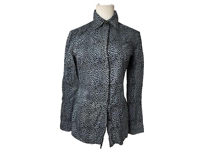 Camicia in tela leopardata vintage Gianni Versace blu/nera 38/M Nero