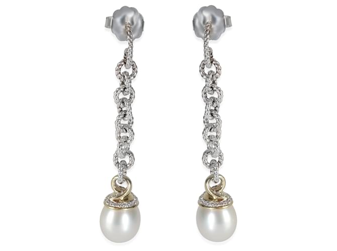 Orecchini in perla e diamante in oro giallo e argento sterling David Yurman