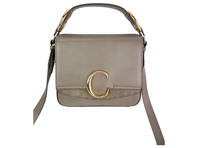 Chloé Borsa a spalla Chloe in pelle scamosciata lucida, piccola modello C, grigio Motty