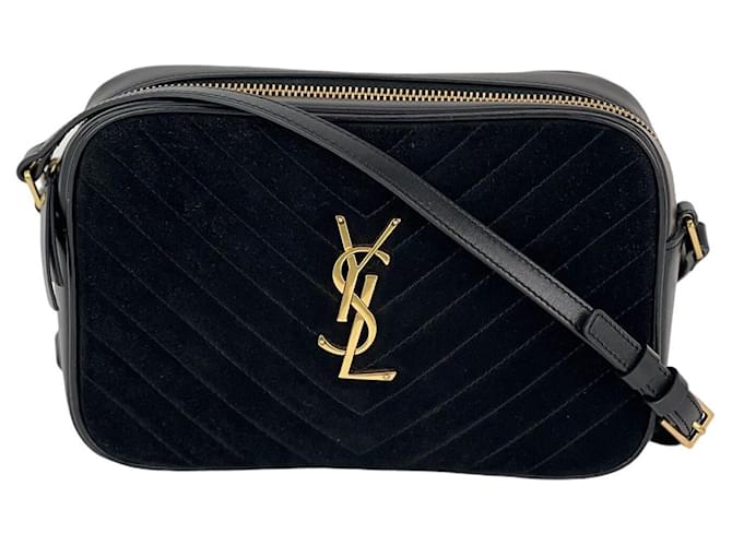 YVES SAINT LAURENT Borsa a tracolla in suede nero matelassé Lou Camera