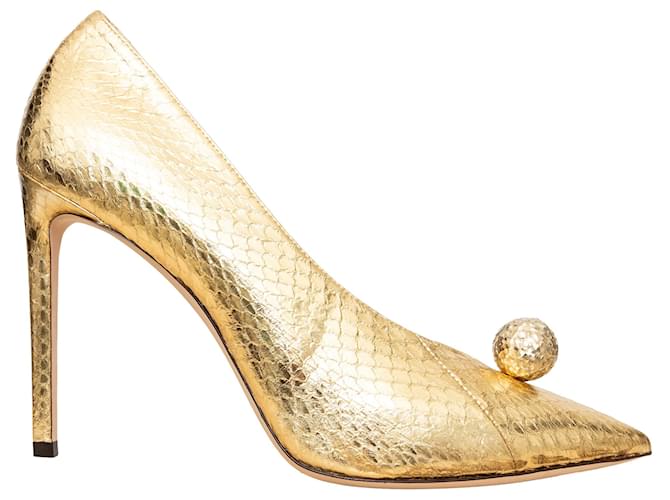 Jimmy Choo Pump Orb in Pelle di Serpente Metallica - '10s D'oro Metallico