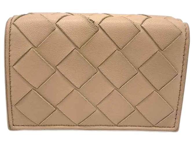 Portafoglio compatto in pelle beige Bottega Veneta Marrone