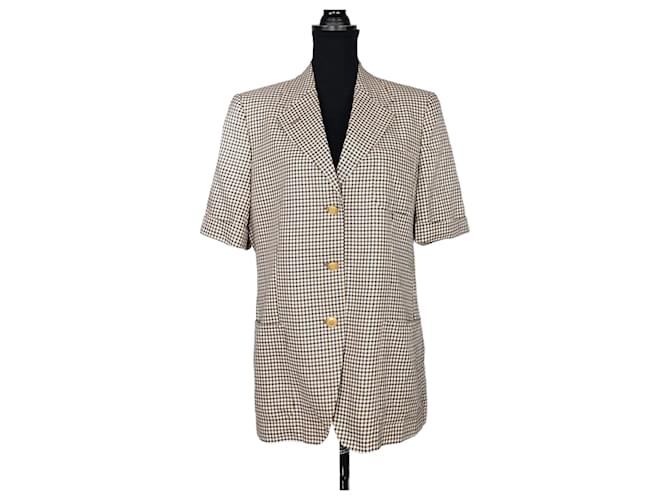 British outfit Giacca Aquascutum a maniche corte con fantasia a quadretti Marrone