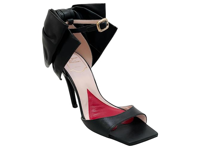 Sandali in pelle nera Choc Bow di Roger Vivier Nero