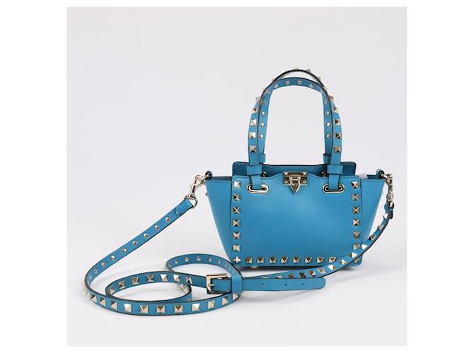 Borsa in pelle Valentino Garavani Rockstud Mini 2Way in blu