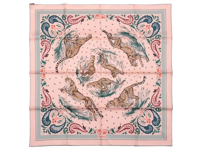 Sciarpa in Seta 100% Hermès Double Face 90 "Cheetah Bandana" in Rosa x Arancione