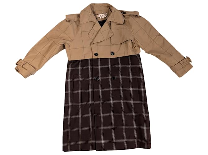 Trench coat a quadri bicolore Marni, taglia 38