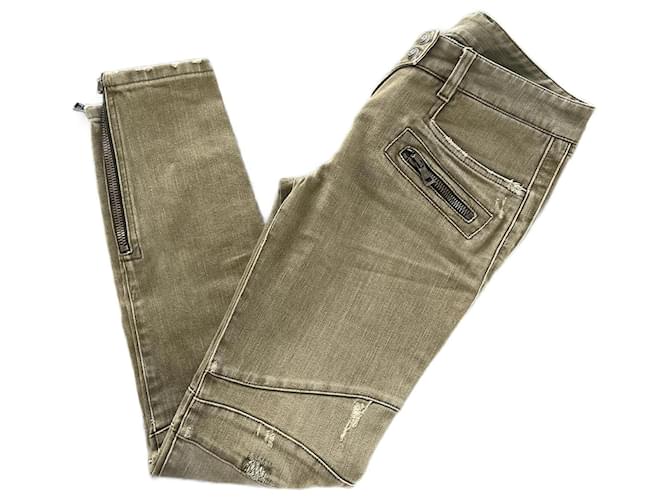 Jeans Verde Effetto Usato/Lacerato – Balmain – Taglia 40