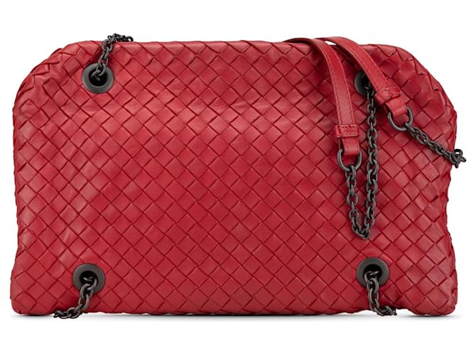 Borsa a spalla Duo Intrecciato in Nappa Rossa di Bottega Veneta Rosso