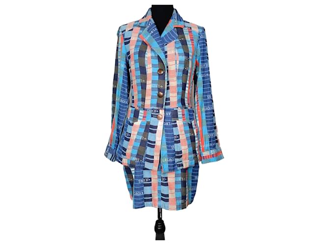 Tailleur gonna Jeans de Christian Lacroix azzurro con fantasia pop streetwear Blu Multicolore