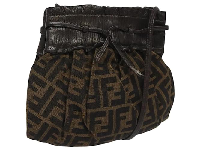 Borsa a spalla FENDI Zucca in tela marrone nera Auth ti2809 Nero