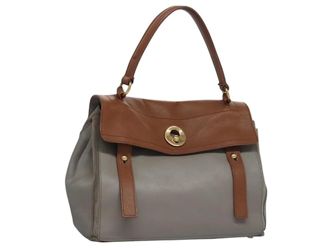 Saint Laurent Borsa a mano Muse in pelle grigio marrone Auth yk17484