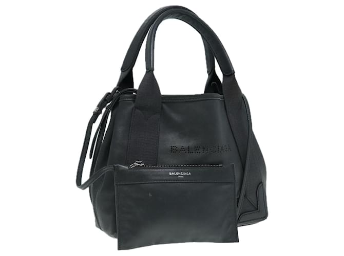 BALENCIAGA Borsa a Mano Cabas XS in Pelle Blu Navy 2 in 1 Grigio Argento 390346 Auth 88816 Marrone