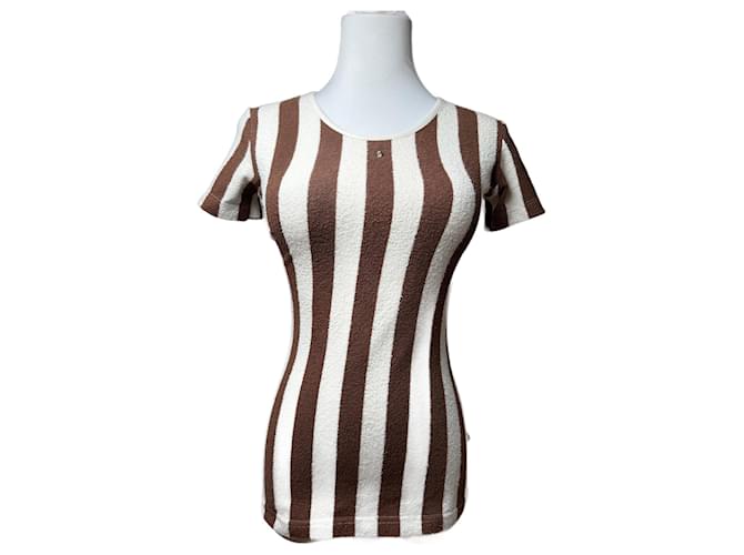 Camicia a righe vintage Fendi Roma bianca e marrone 36/S Bianco