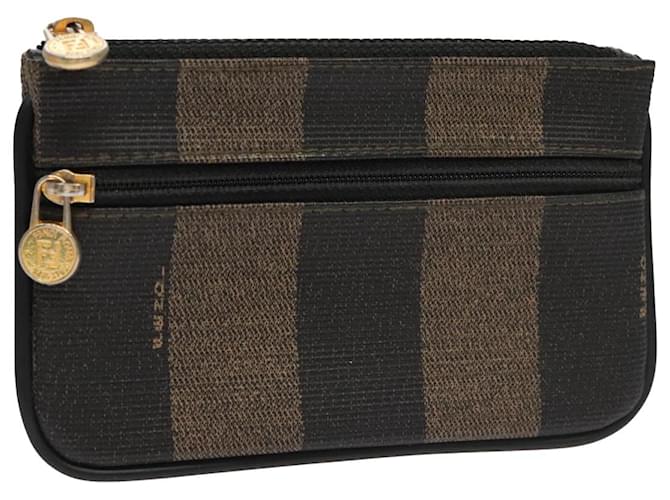 Pequin Pochette in tela Pecan FENDI PVC Nero Marrone Oro Auth ti2537 D'oro