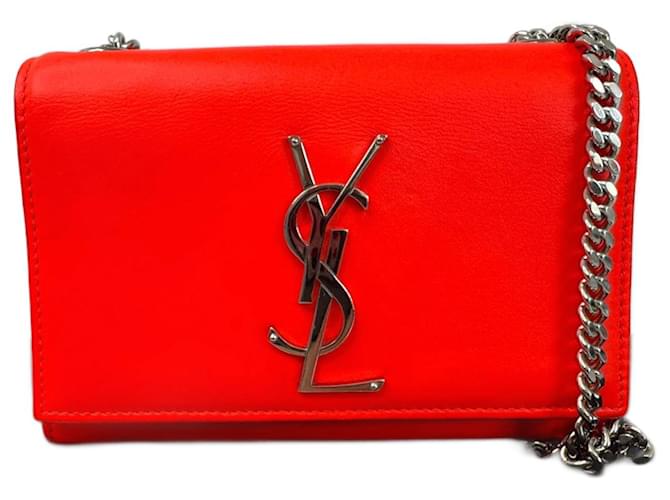 Saint Laurent Kate Monogram Rosso Corallo Arancione Silver hardware