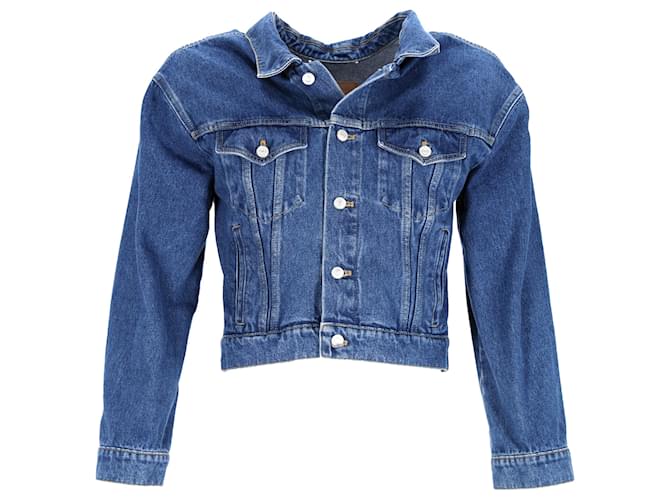 Giacca cropped con bottoni Balenciaga in denim di cotone blu Blu chiaro