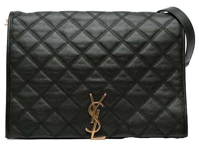 Borsa a spalla Becky grande in pelle di agnello trapuntata nera di Saint Laurent Nero