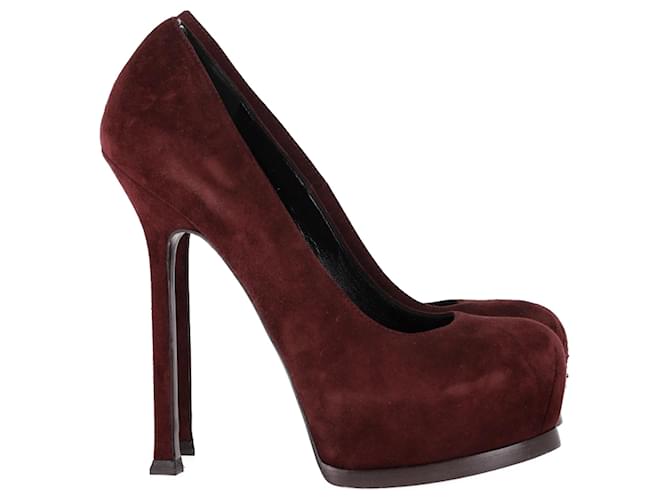 Décolleté a piattaforma Tribtoo di Saint Laurent in suede bordeaux Rosso Bordò