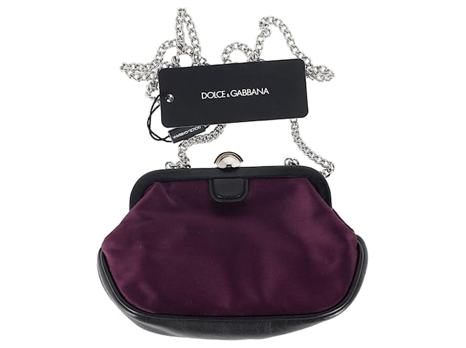 Borsa clutch con catena e chiusura Dolce & Gabbana in seta viola scuro Porpora