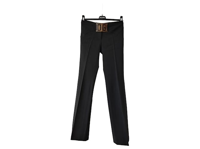 DOLCE & GABBANA PANTALONI IN LANA CON PLACCA LOGATA. Nero